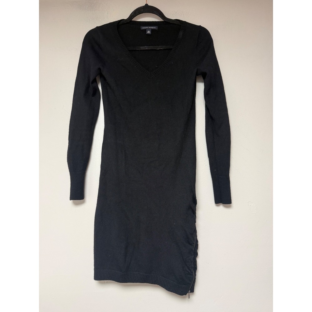 Banana Republic Sweater Dress Womens XS Black Excellent Merino Wool Side Zipm